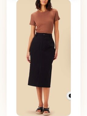 Amour Vert Black Denim Skirt Organic Cotton Large